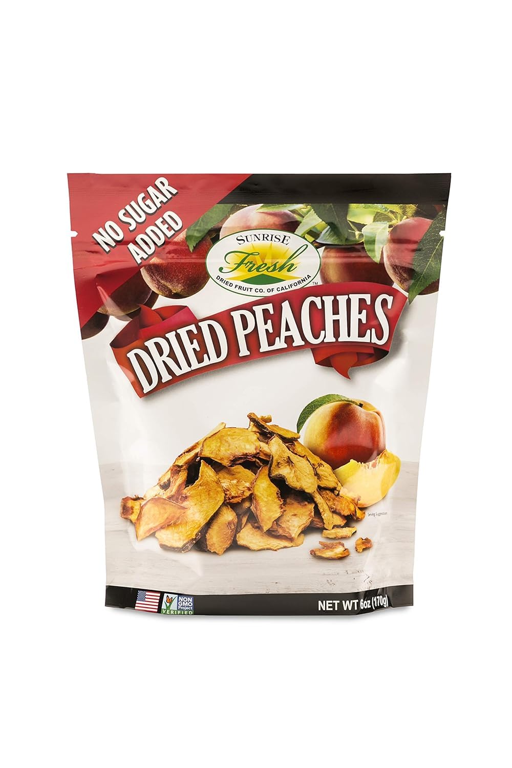 Sunrise Fresh Dried Fruit  Dried California Peaches  AllNatural Dehydrated Unsweetened No Added Sugar Resealable Snack 6oz Bag