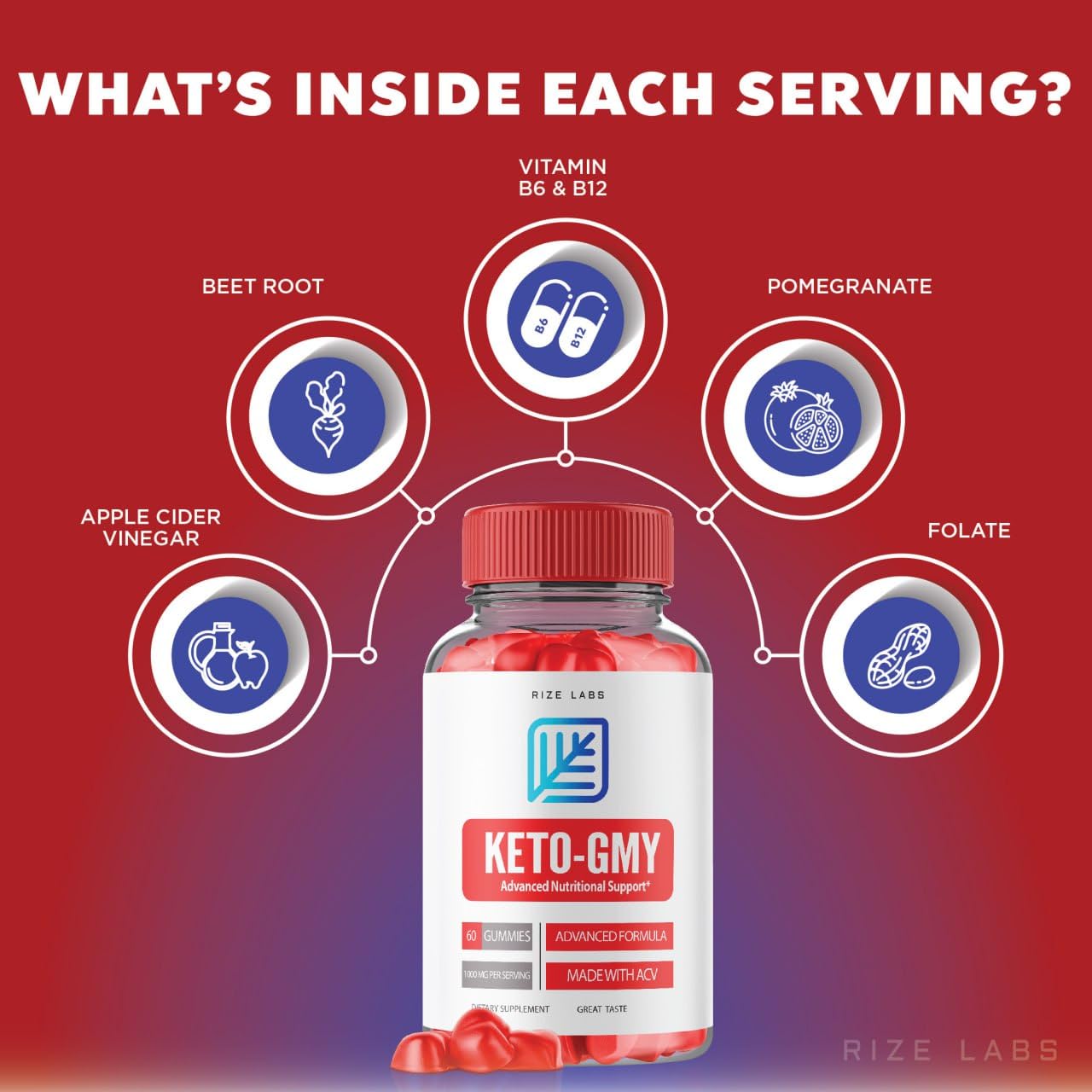 rize labs - Keto-GMY Gummies for Weight Loss, Advanced Nutritional Support Gummies, Helps to Reduce Belly Fat, Vegan (60 Gummies)