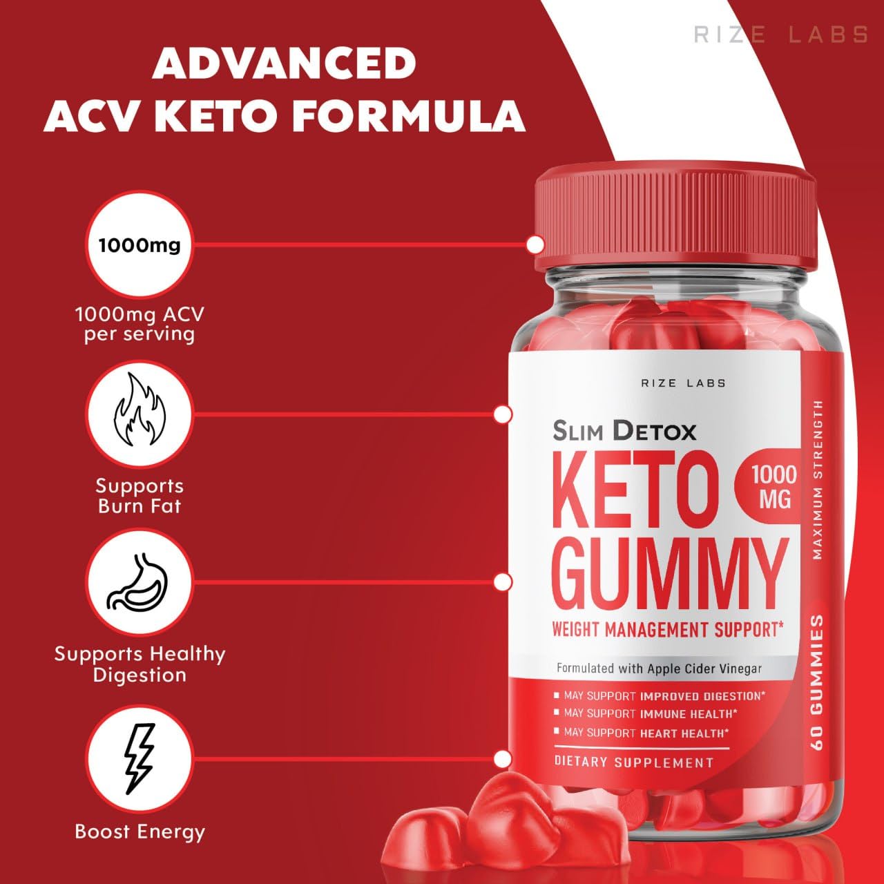 rize labs - Slim Detox Keto ACV Gummies for Advanced Weight Loss with Apple Cider Vinegar, Supplement Helps in Reducing Belly Fat, for Extra Strength (300 Gummies)