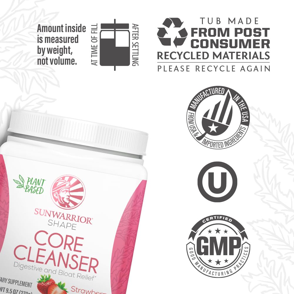 Sunwarrior Plant-Based Prebiotic Fiber Blend Powder | Probiotic Enzymes Sunfiber Soy Free Sugar Free Gluten Free Dairy Free | Strawberry Cooler 30 Servings | Shape Core Cleanser