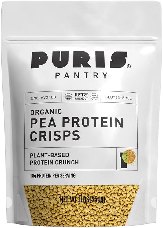 PURIS Organic Pea Protein Crisps, 1LB, Certified Organic Pea Protein Isolate, Keto Protein Crunch, Made 100% in The USA, Non-GMO, Gluten Free, No Sugar, No Soy, 18g Protein, 7g Carbs, Unflavored