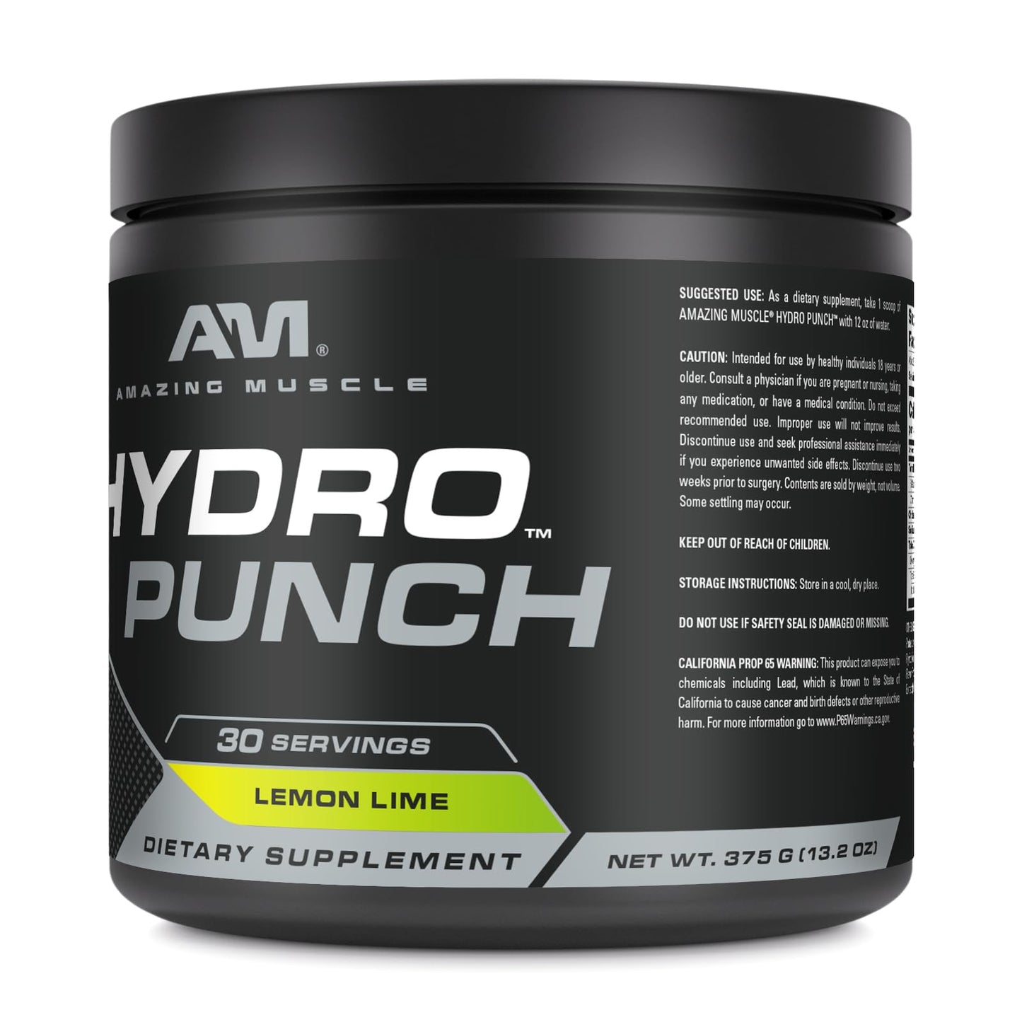 Amazing Muscle Hydro Punch Powder | Hydration + Electrolyte Blend | Contains Vitamin B, C, Betaine Anhydrous & More | 30 Servings (30 Servings, Lemon Lime)