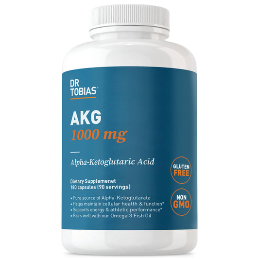 Dr. Tobias AKG Supplement 1000mg Per Serving, Bioavailable Alpha Ketoglutaric Acid, Supports Cellular Energy & Nitric Oxide Flow, Vegan, Gluten-Free, Non-GMO, 180 Capsules, 90 Servings