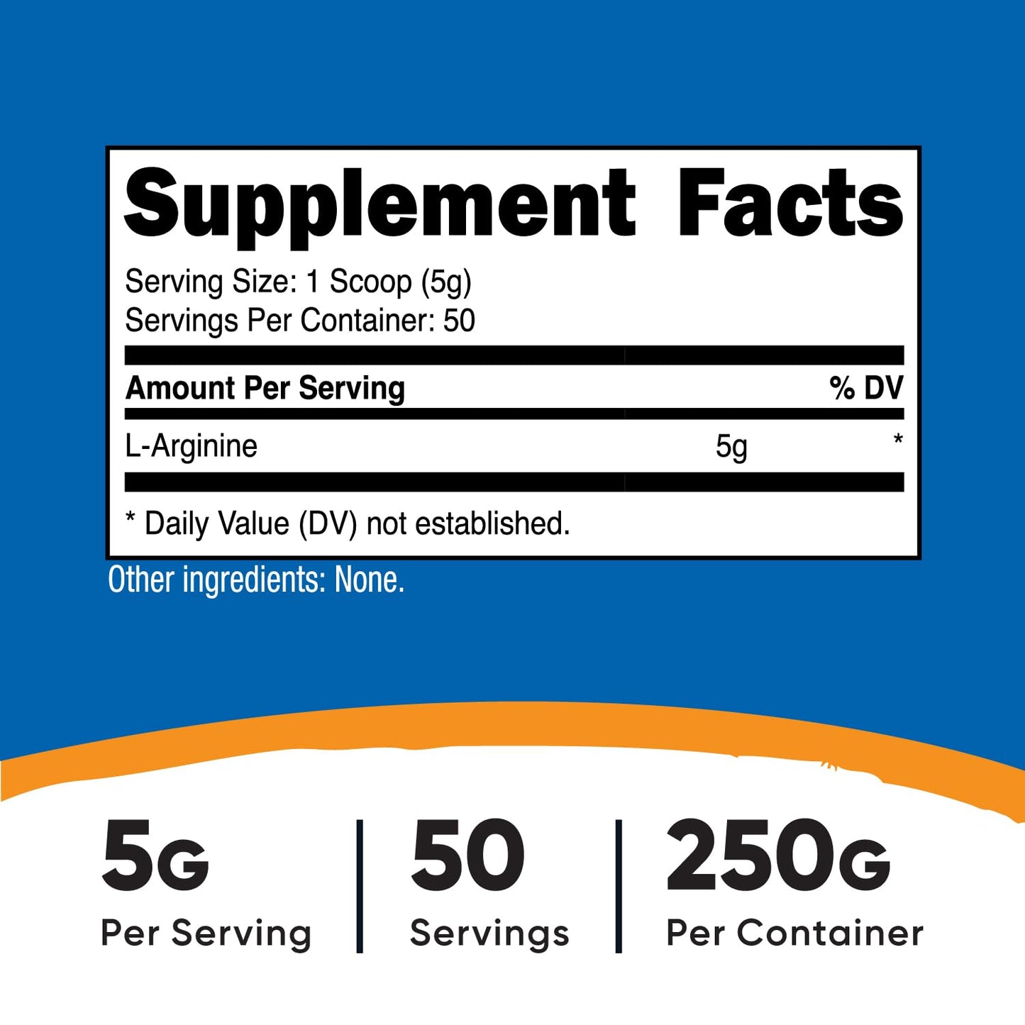 Nutricost L-Arginine (250 Grams) - Pure L-Arginine Powder - 5000mg Per Serving; 50 Servings