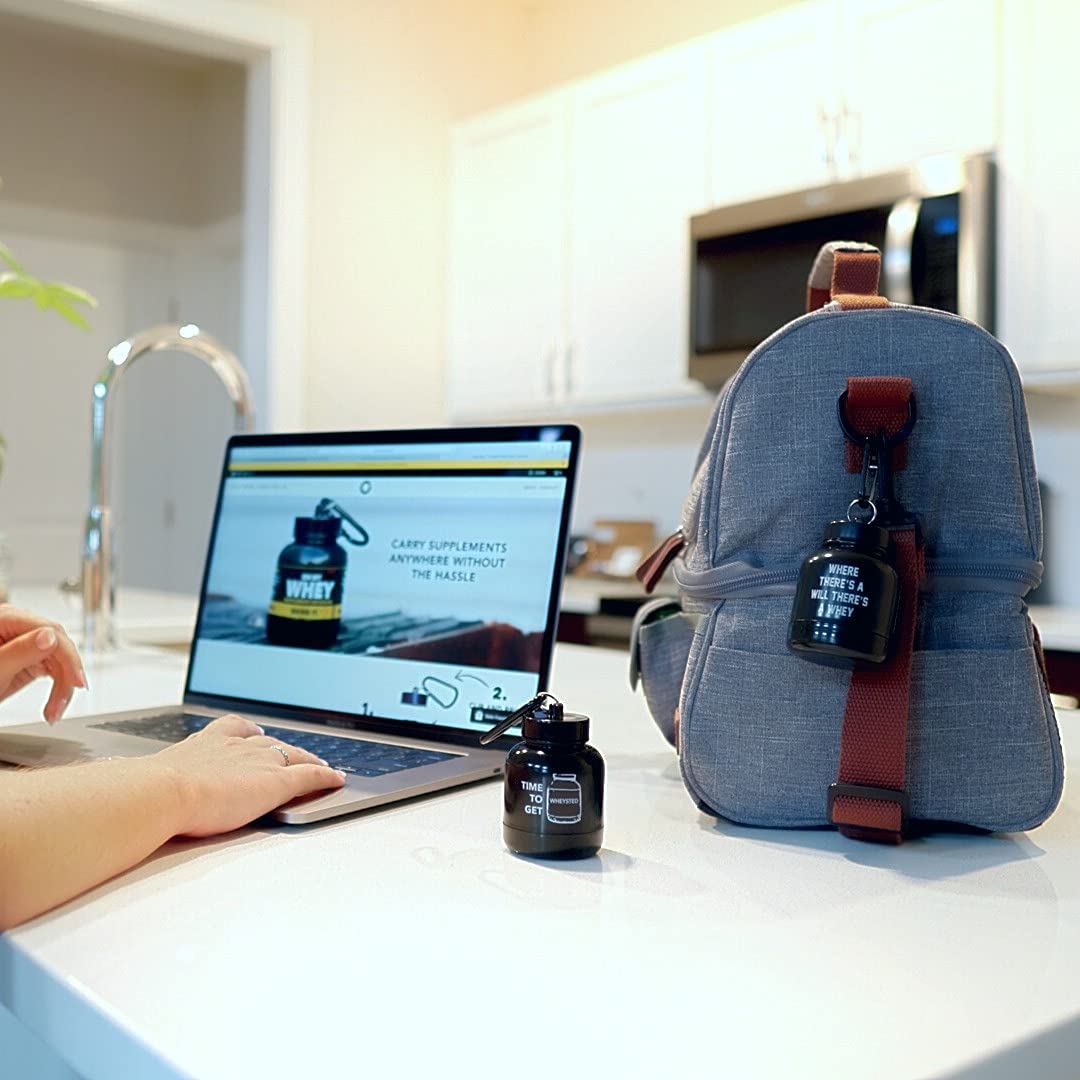 OnMyWhey - Protein Powder and Supplement Funnel Keychain, Portable to-Go Container for The Gym, Workouts, Fitness, and Travel - TSA Approved, Punny Variety 3-Pack