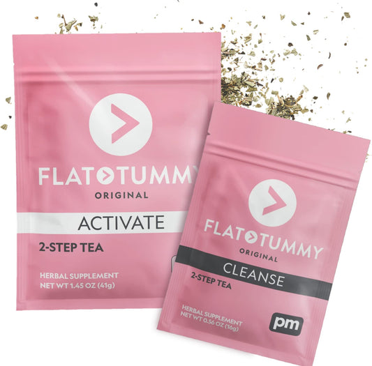 Flat Tummy Detox Tea (2 Week Program) - 2-Step Detox Tea to Boost Energy & Reduce Bloating* - All Natural Detox Cleanse w/ Green Tea, Lemon Balm, Dandelion, Fennel, & More - Digestion support