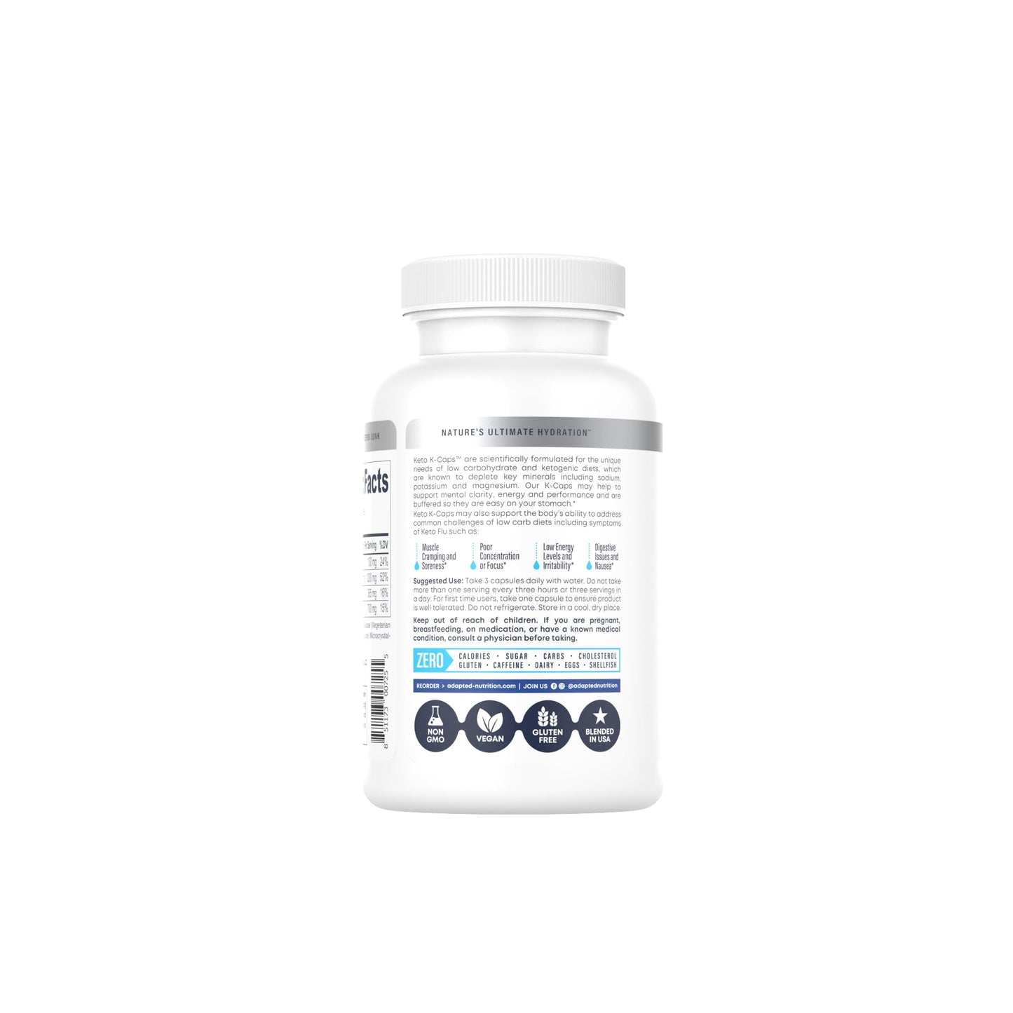 Keto K-Caps Electrolyte Capsules | Keto Approved Electrolyte Supplement | Hydrate Fast & Beat Leg Cramps | 700mg Potassium, Sodium, Magnesium | No Maltodextrin | 120 Caps
