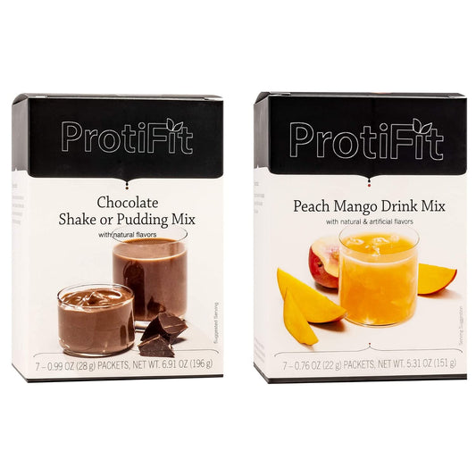 PROTIFIT - Meal Replacement Chocolate Shake & High Protein Peach Mango Fruit Drink, Gluten Free, Keto, Low Calorie, Low Carb, Weight Loss Food, Bariatric Diet, Ideal Protein Compatible, 14 Total Servings