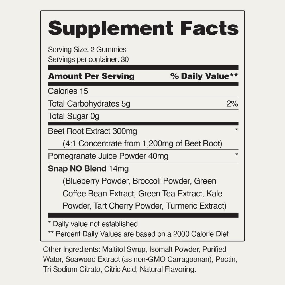 Snap Supplements Nitric Oxide Beet Root Gummies - Support Healthy Blood Circulation,180 Gummies