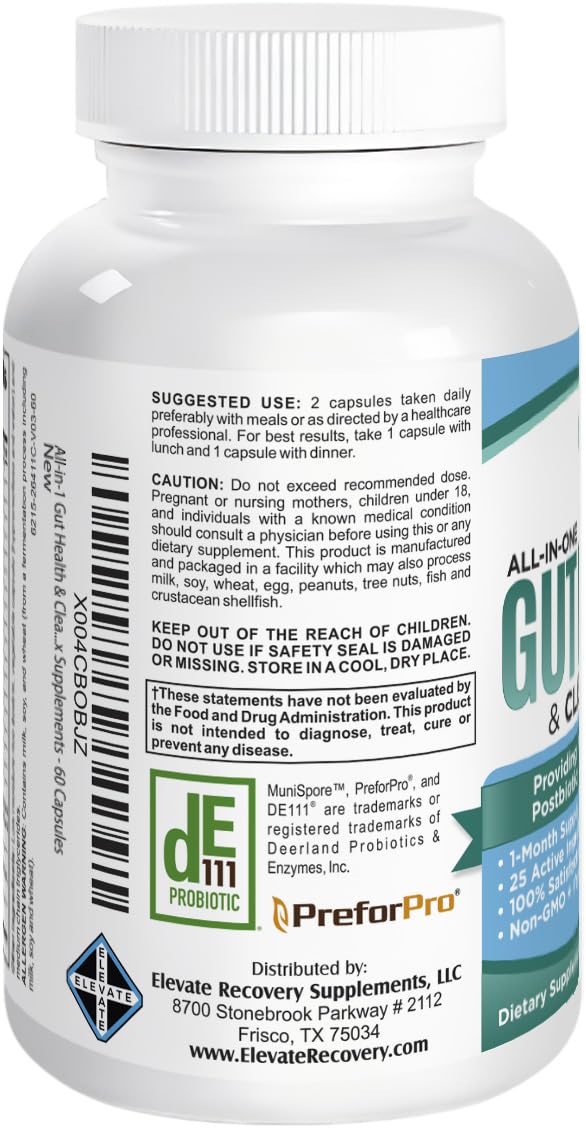 25-in-1 Gut Health Supplements (All-in-1) Gut Microbiome Support - Gut Cleanse Detox - Blend of Prebiotics, Probiotics, Postbiotics & Digestive Enzymes - Nutrient Dense Gut Supplement - 60 Capsules