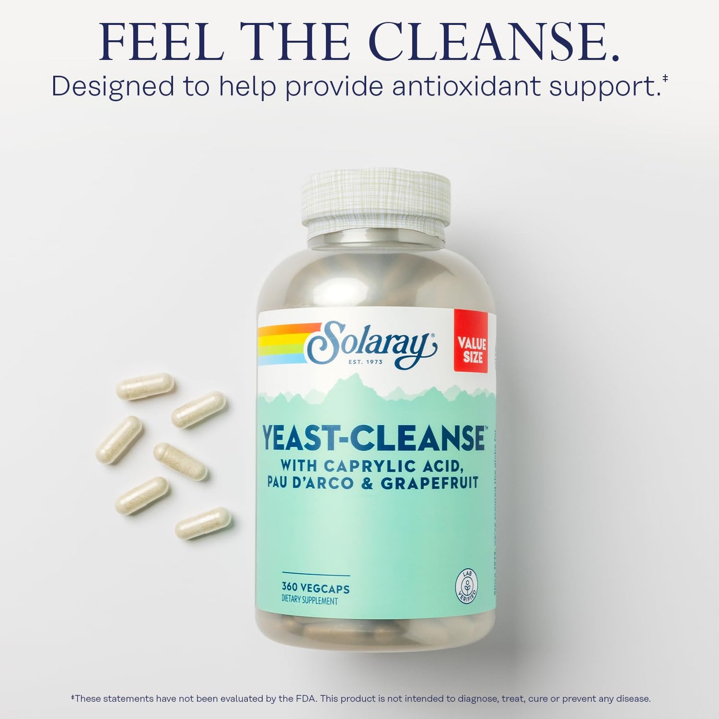 SOLARAY Yeast Cleanse, Detox Cleanse for Healthy Yeast Balance Support, with Caprylic Acid, PAU d'Arco, Licorice Root Extract and Grapefruit Seed Extract, 60-Day Guarantee, 60 Servings, 360 VegCaps
