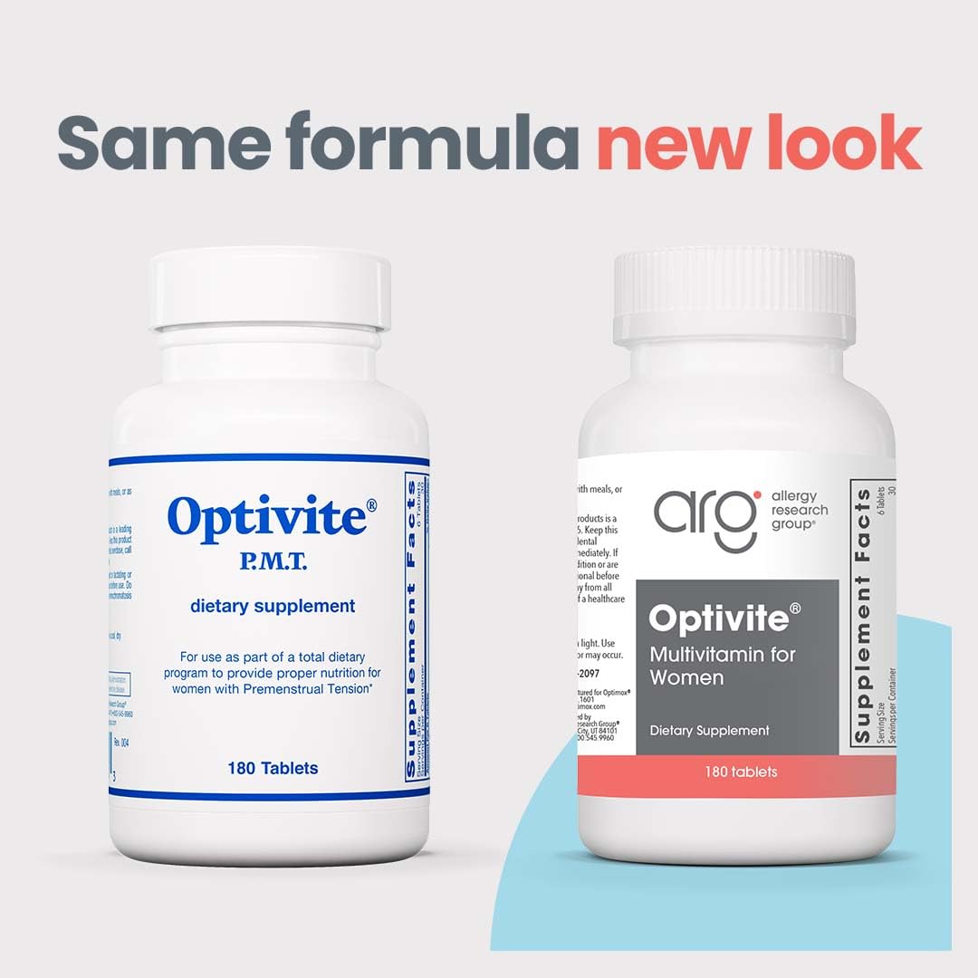 Optimox Optivite PMT Supplement - PMS Support Supplement for Women, Hormonal Balance, Womens Multivitamins, PMS Relief, Magnesium Supplement, Vitamin C and D3, Iron Tablets - 180 Count (Pack of 3)