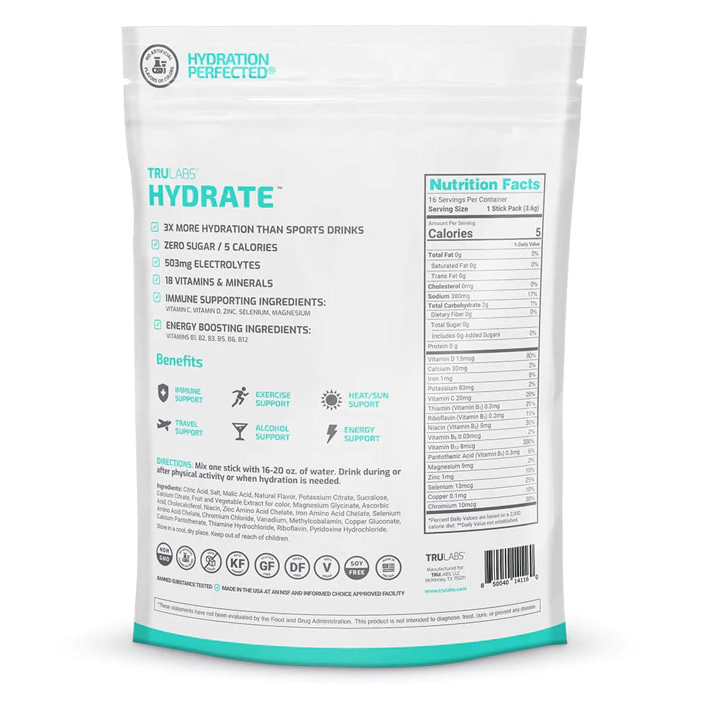 TRULABS Hydrate Glacier, Hydration Electrolyte Powdered Drink Mix