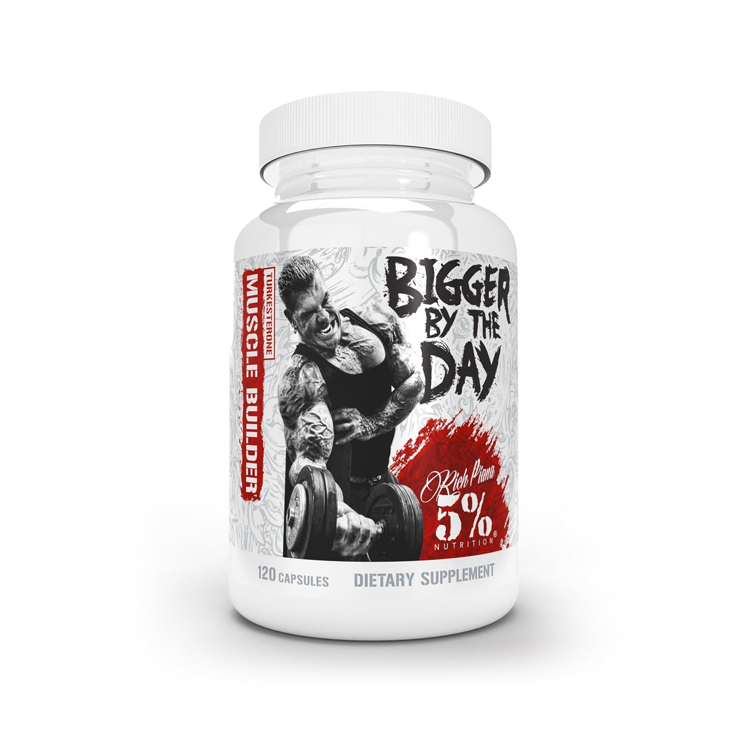 5% Nutrition Rich Piana BiggerByTheDay | Anabolic Muscle Builder, Hardcore Mass Gainer | Turkesterone, HICA, Epicatechin, Leucine | 120 Capsules (30 Servings)