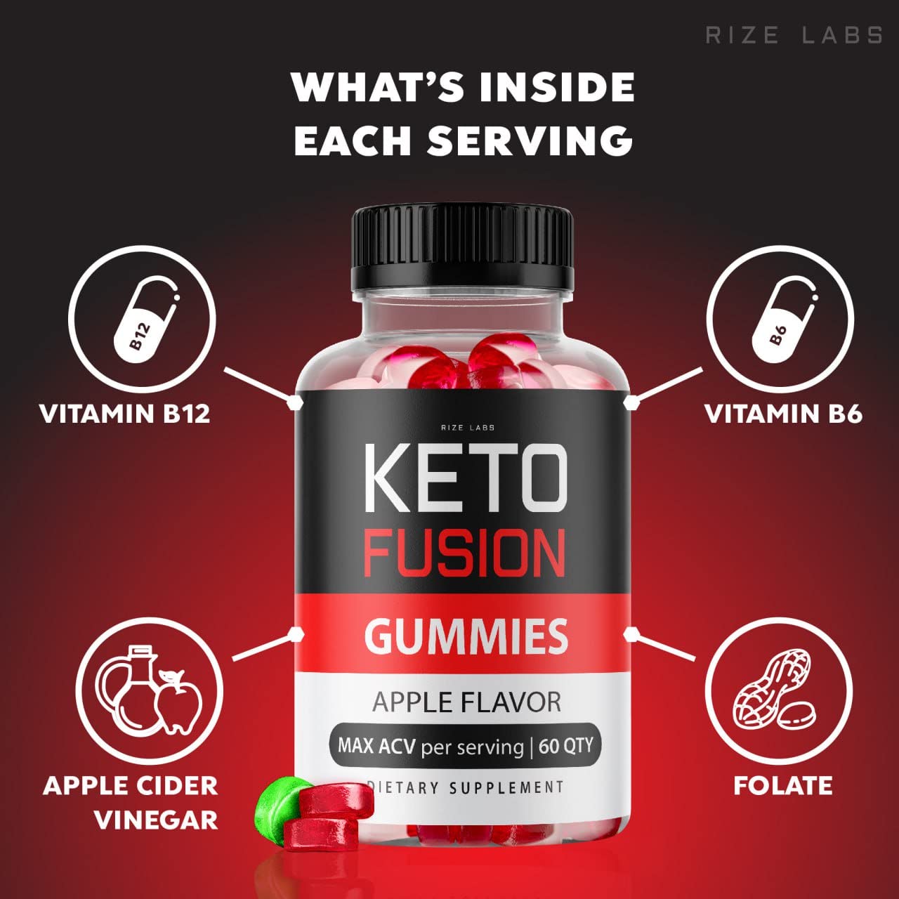 rize labs - Keto Fusion ACV Gummies for Weight Loss, Advanced Formula Supplement, Not Sugar Free, Apple Cider Vinegar Gummies (60 Gummies)