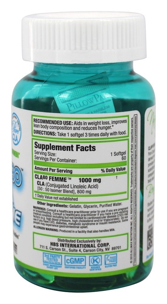 ALLMAX Nutrition Femme CLA80 Femme Premium Grade CLA 1,000 mg 60 Softgels