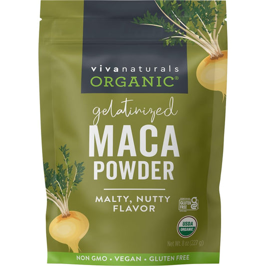 Viva Naturals Organic Maca Powder  Gelatinized Maca Powder Organic Vegan and Kosher Peruvian Superfood  Certified USDA Organic GlutenFree  NonGMO 8 oz Resealable Bag
