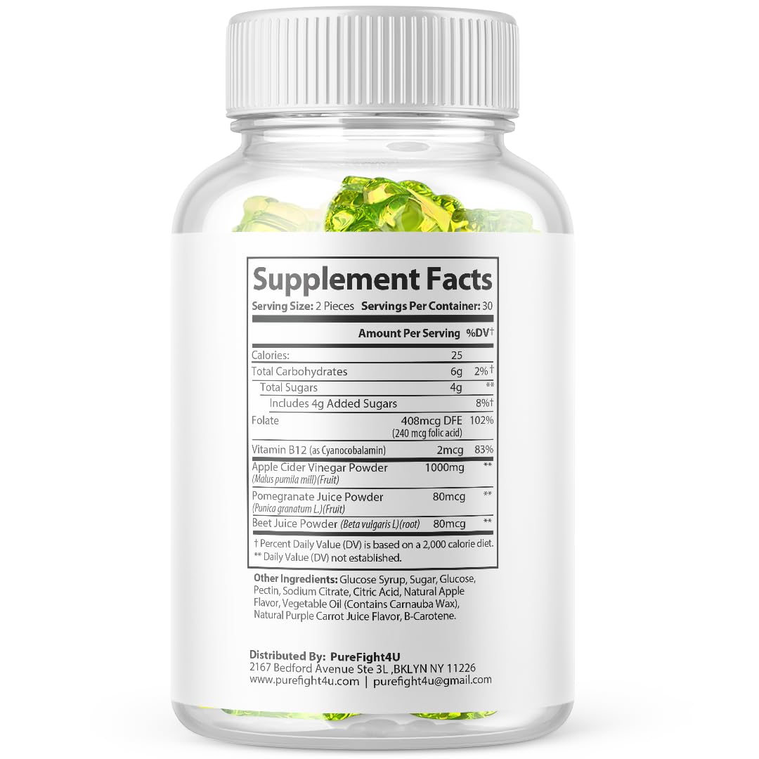 PureFight4U RapidLean Keto +ACV Gummies | Weight Management, ACV Support, Vitamin B12 1000mg| Dietary Supplement 60 Gummies