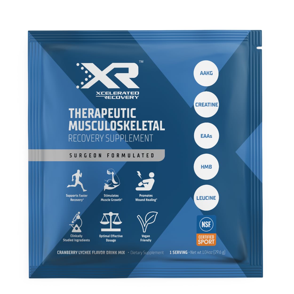 XR™ Therapeutic Musculoskeletal Recovery Supplement 14-Pack | Injury & Surgery Recovery | Amino Acids, HMB, Creatine, AAKG | Cranberry Lychee Flavor Powder Drink Mix | NSF Certified for Sport