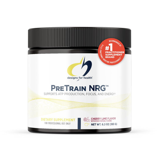 Designs for Health PreTrain NRG Drink Mix - Pre-Workout Powder with Creatine + Green Coffee - Supports Focus, Power + Mental Energy in Athletes - None-GMO, Cherry Lime Flavor (20 Servings / 180g)