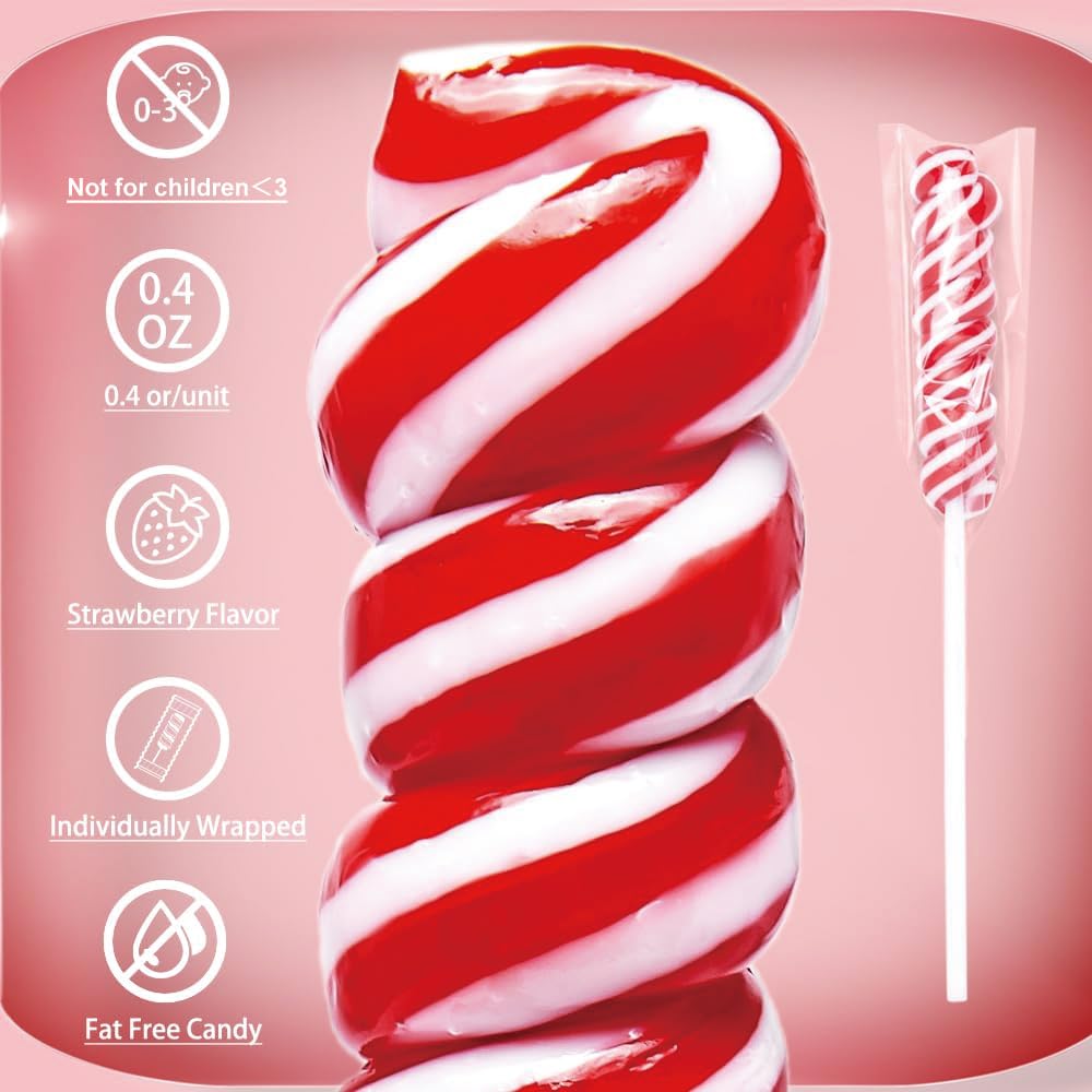 Twisty Lollipop Rainbow Twist Lollipops Individually Wrapped Bulk Kids Lollipops Candy for Birthday Strawberry 30 Pack