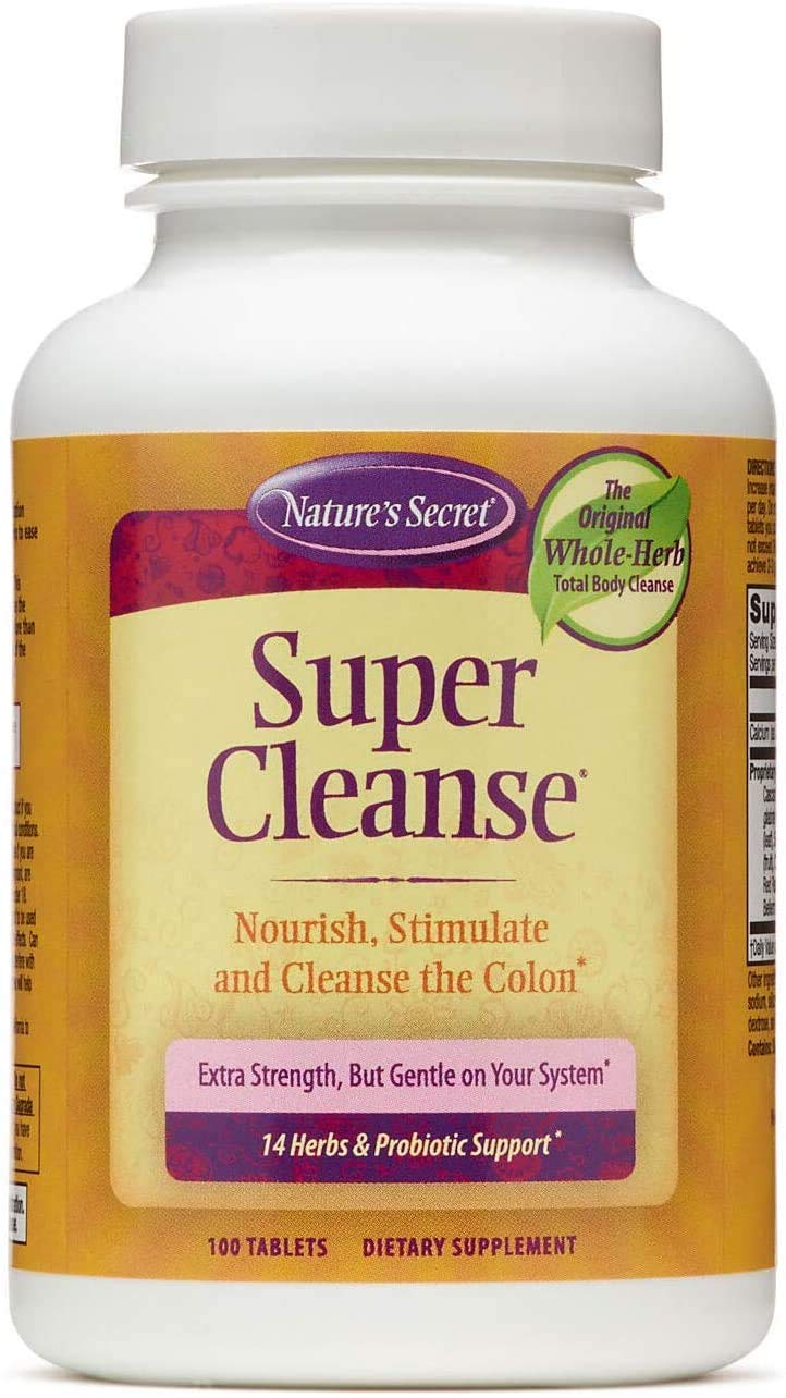 Nature's Secret Super Cleanse Extra Strength Toxin Detox & Gentle Elimination Total Body Cleanse, Digestive & Colon Health Support, 100 Tablets, with a Pill Case