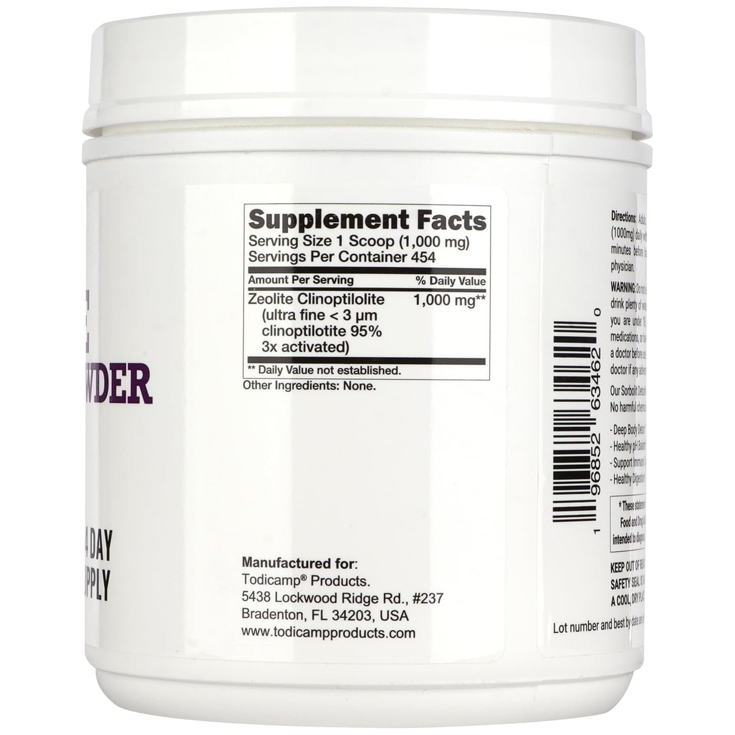 TODICAMP Sorbolit Zeolite Detox Powder - 1 lb Clinoptilolite Zeolite Powder Sorbolit- 1-2 µm Zeolite Clinoptilolite Powder for Cellular Detox - 454 Days Supply