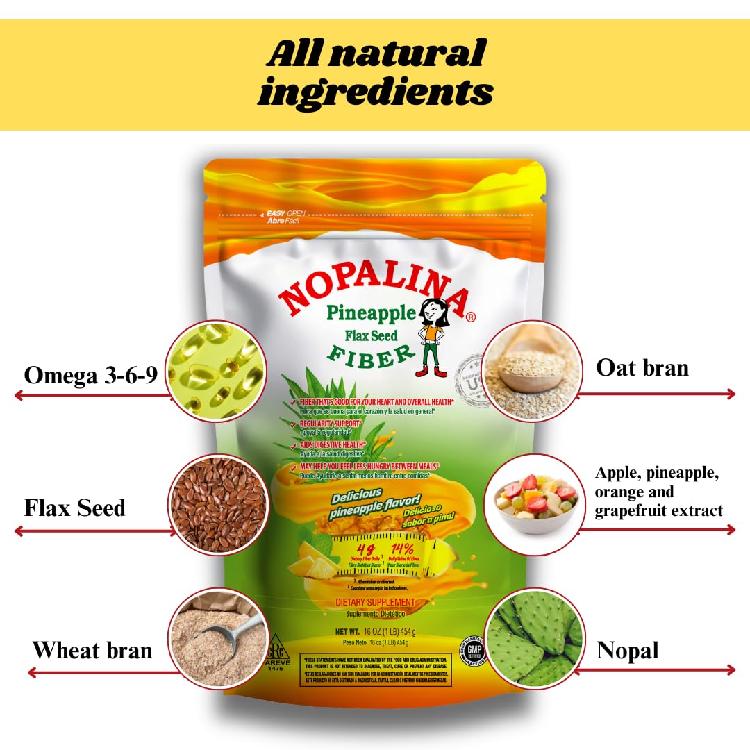 Nopalina Colon Detox Fiber (Flax Seed) - Pineapple Flavor (1LB)