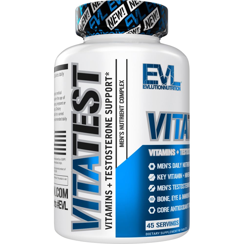 Evlution Nutrition VitaTest - Vitamins + Testosterone Support - Key Vitamin + Mineral Support - Men’s Daily Nutrient & Testosterone Support - Bone, Eye & Immune Support - 45 Servings - 90 Tablets