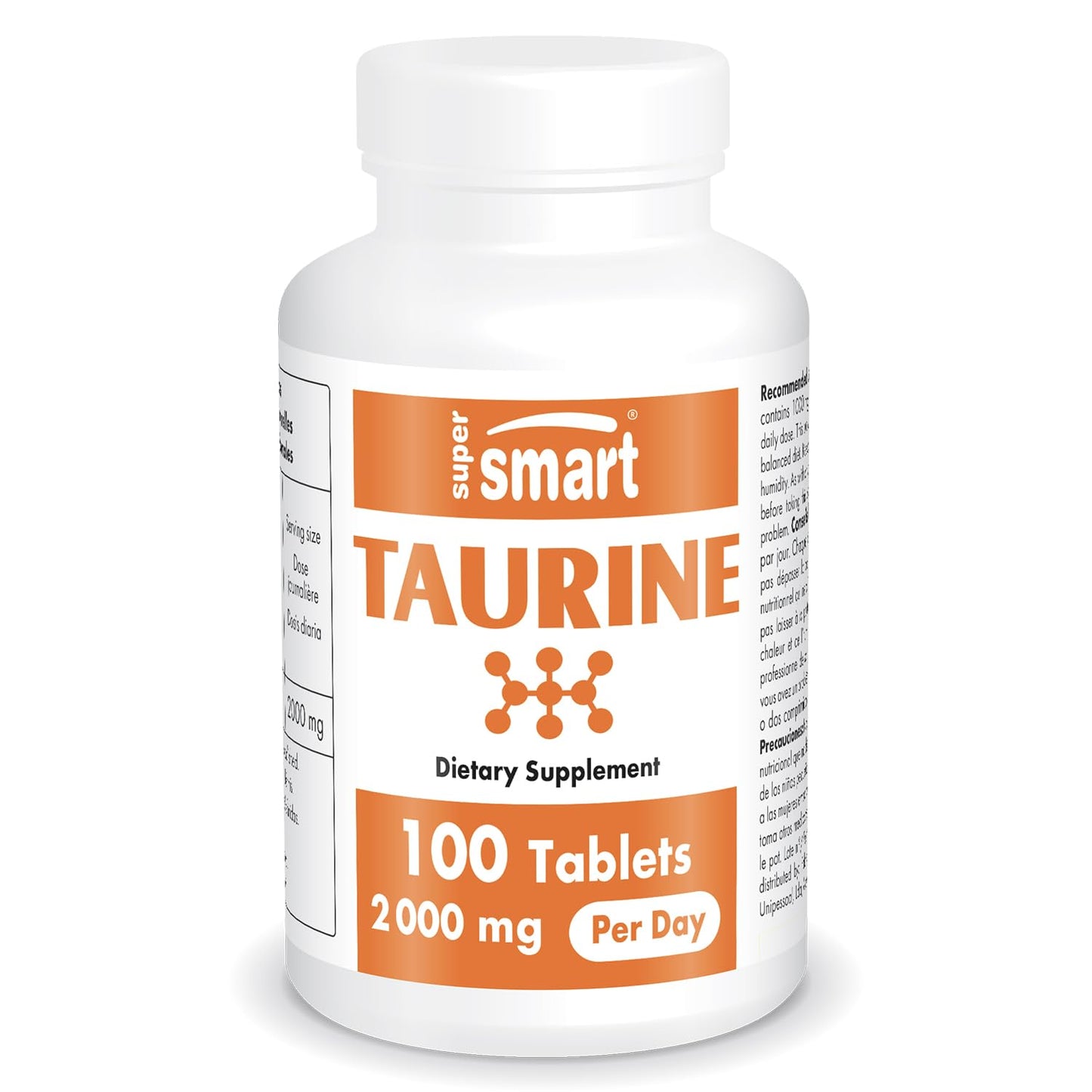 SuperSmart - Taurine Supplement 2000mg per Day (High Strength) - Amino Acid - Sport Nutrition | Non-GMO & Gluten Free - 100 Tablets