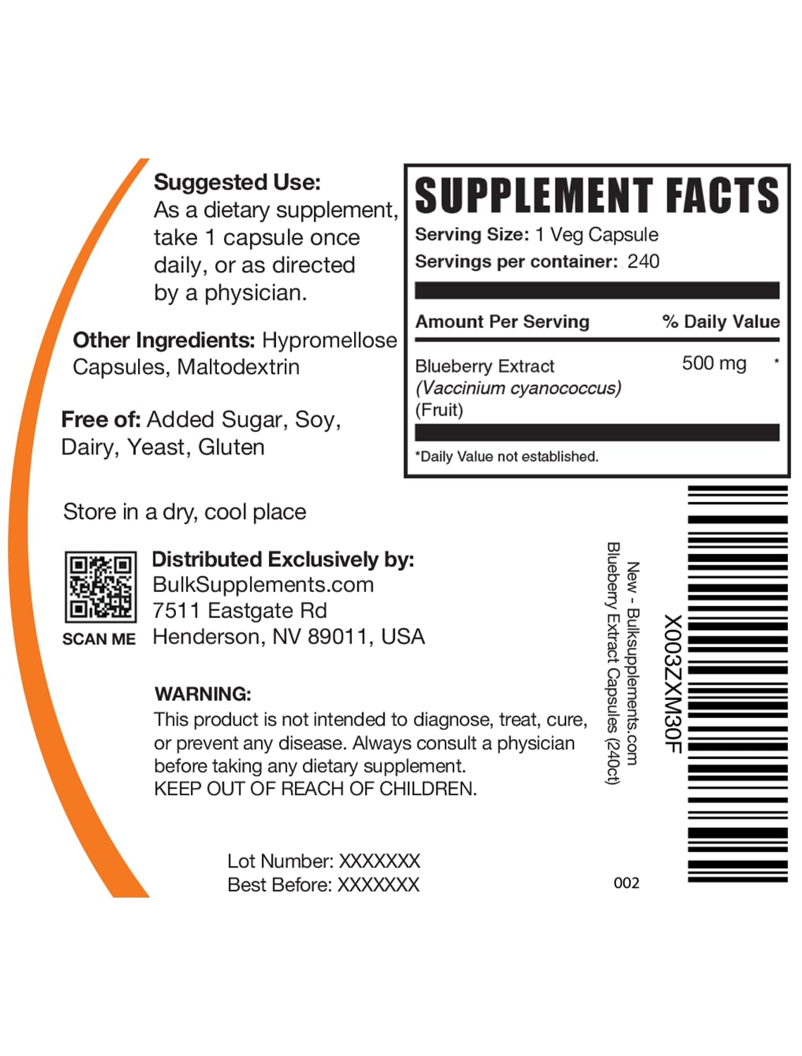 BulkSupplements.com Blueberry Extract Capsules - Blueberry Extract Supplement, Sourced from Wild Blueberry - Vegan & Gluten Free, 1 Capsule per Serving, 240 Veg Capsules (Pack of 1)