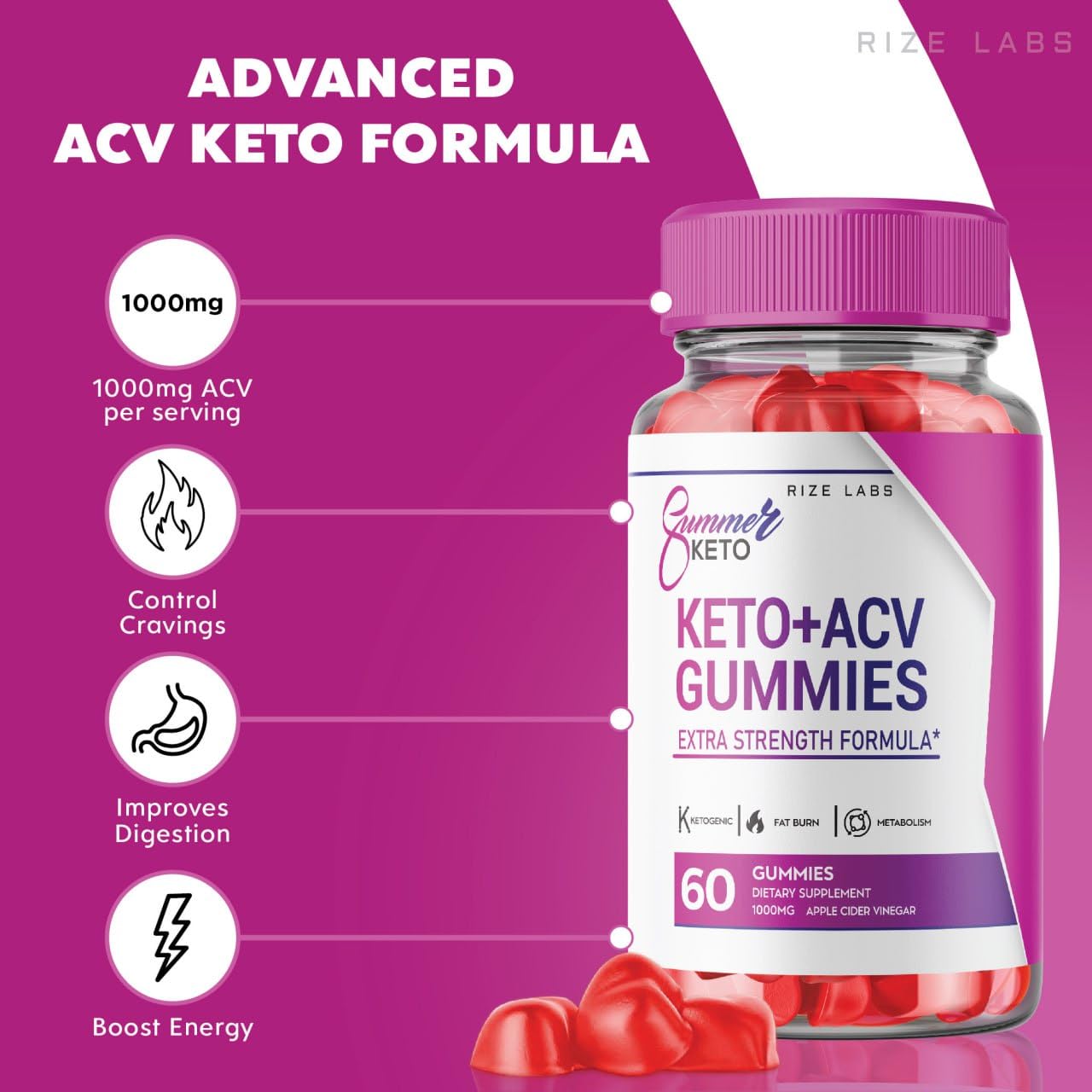 rize labs - Summer Keto+ACV Gummies - Summer Weight Loss Gummies - Belly Fat Diet, Vegan Advanced Formula (180 Gummies)
