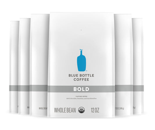 Blue Bottle Whole Bean Organic Coffee Bold Dark Roast 12 Ounce bag Pack of 6