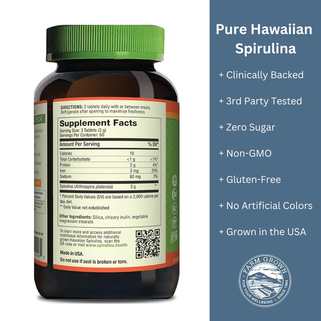 Nutrex Hawaii, Pure Hawaiian Spirulina - 1000 mg Tablets - Hawaiian Grown Natural, Nutrient Rich Superfood - Immune Support, Detox & Energy - Vegan Complete Protein, Non-GMO, Original, 180 Count