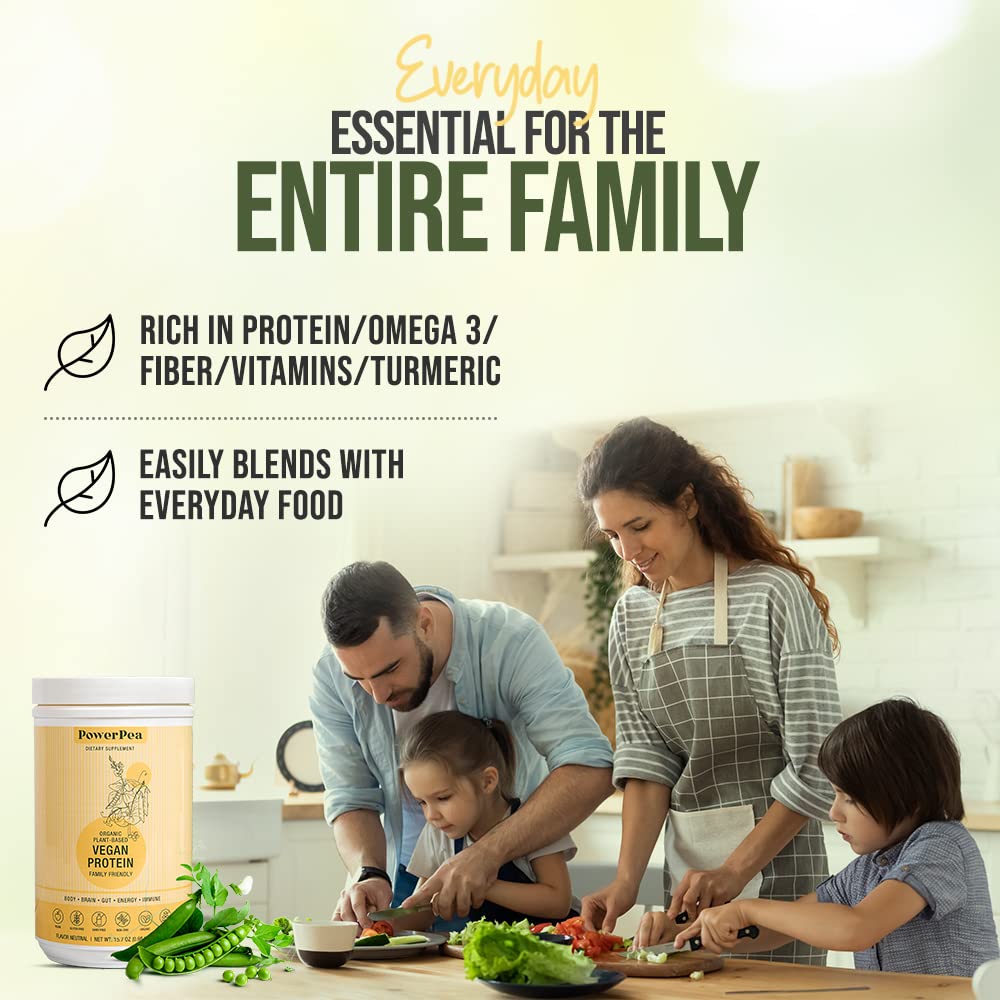 POWER PEA Plant Based Vegan Protein Unflavored- USDA Organic with Vitamins, Fiber, Omega 3, Turmeric, Kids Nutrition, Non-GMO, Dairy Free, Allergen Free, Sugar & Gluten Free