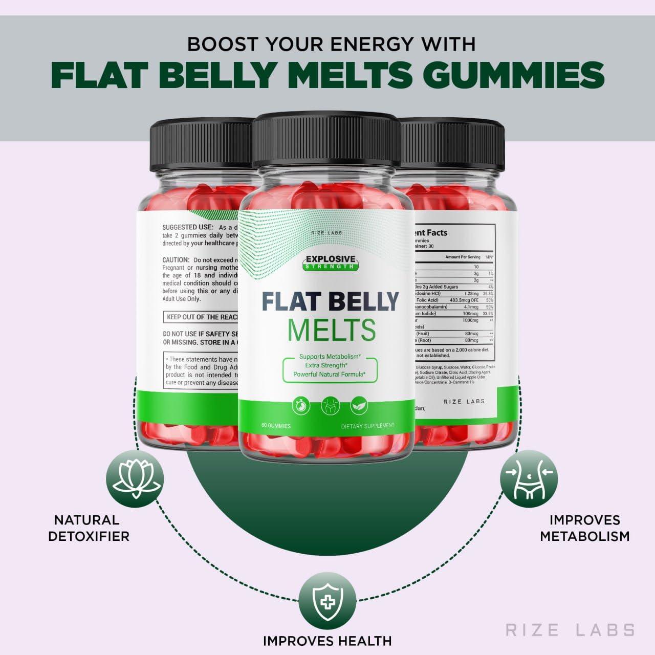 rize labs - Flat Belly Melts Keto ACV Gummies for Advanced Weight Loss with Apple Cider Vinegar, Supplement Helps in Reducing Belly Fat (120 Gummies)