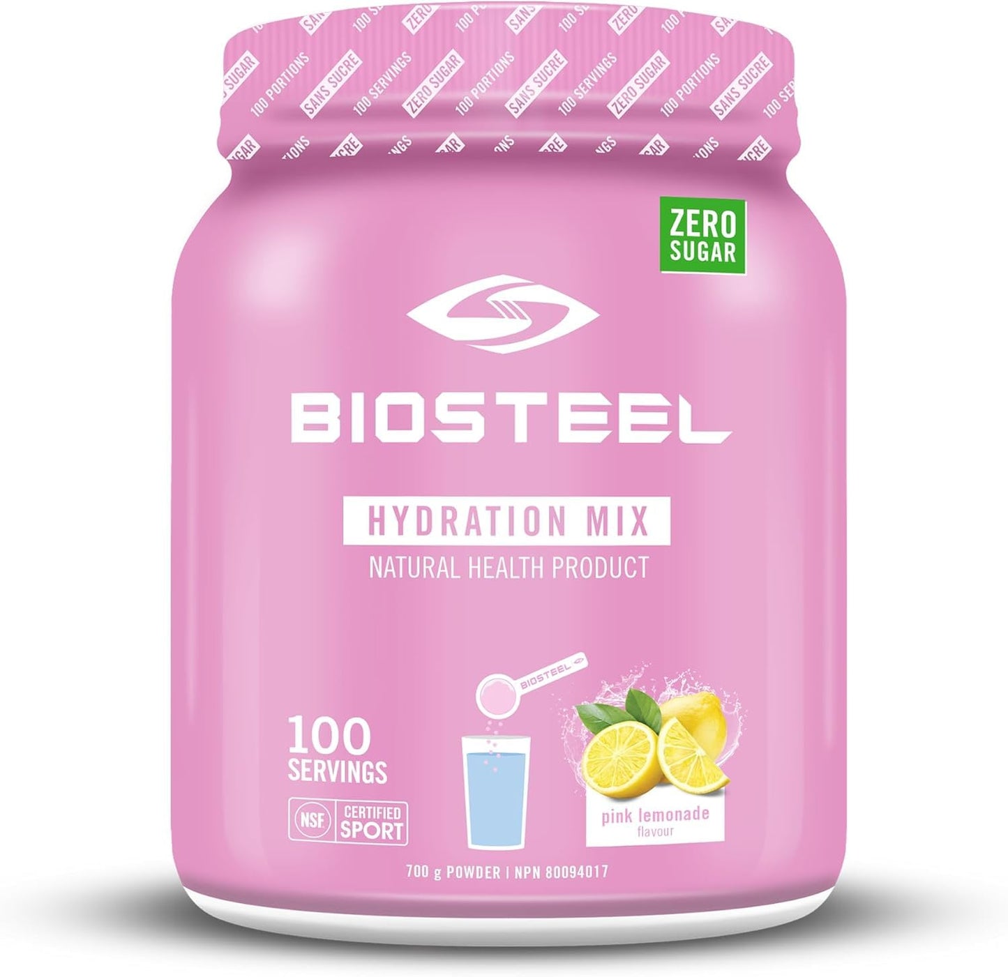 BIOSTEEL Zero Sugar Hydration Mix, Great Tasting Hydration with 5 Essential Electrolytes, Pink Lemonade, 100 Servings per Tub