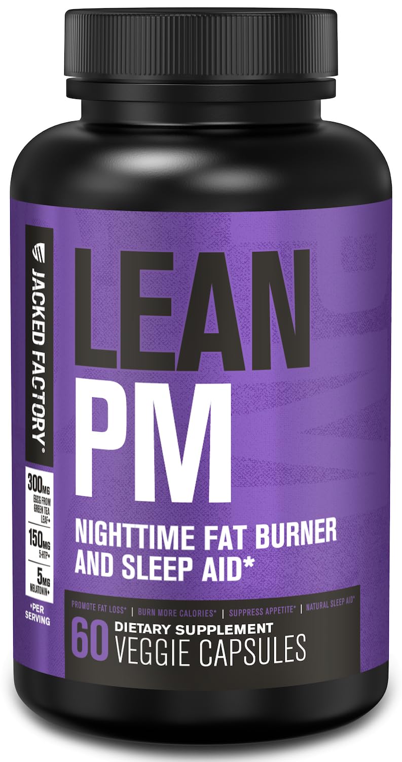 Jacked Factory Lean PM Night Time Fat Burner, Sleep Aid Supplement, & Appetite Suppressant for Men and Women - 60 Stimulant-Free Veggie Weight Loss Diet Pills