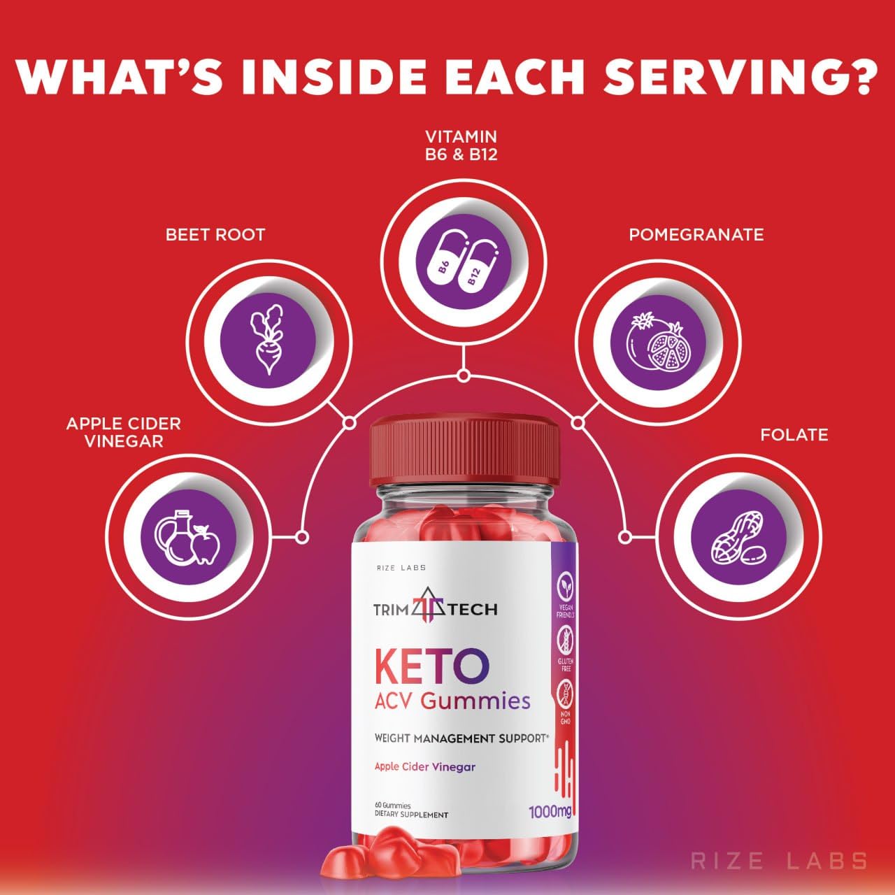 rize labs - Trim Tech Keto ACV Gummies for Advanced Weight Loss with Apple Cider Vinegar, Supplement Helps in Reducing Belly Fat (60 Gummies)