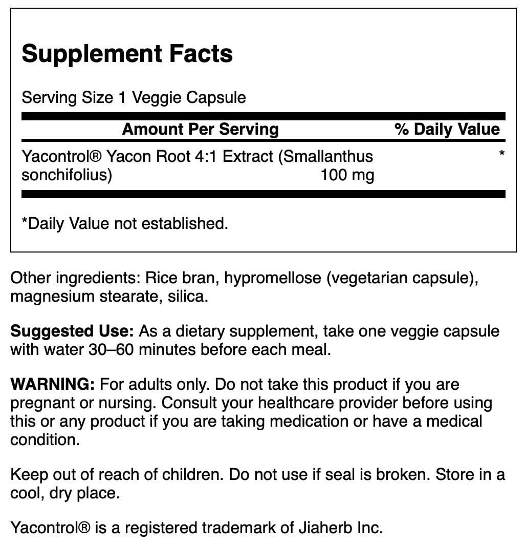 Swanson Yacontrol Yacon Root Extract 4:1 100 Milligrams 90 Veg Capsules