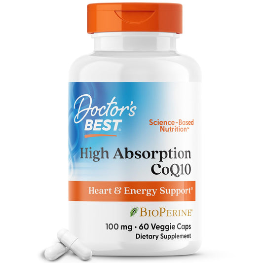 Doctor's Best High Absorption CoQ10 with BioPerine, Vegan, Gluten Free, Naturally Fermented, Heart Health & Energy Production, 100 mg 60 Veggie Caps