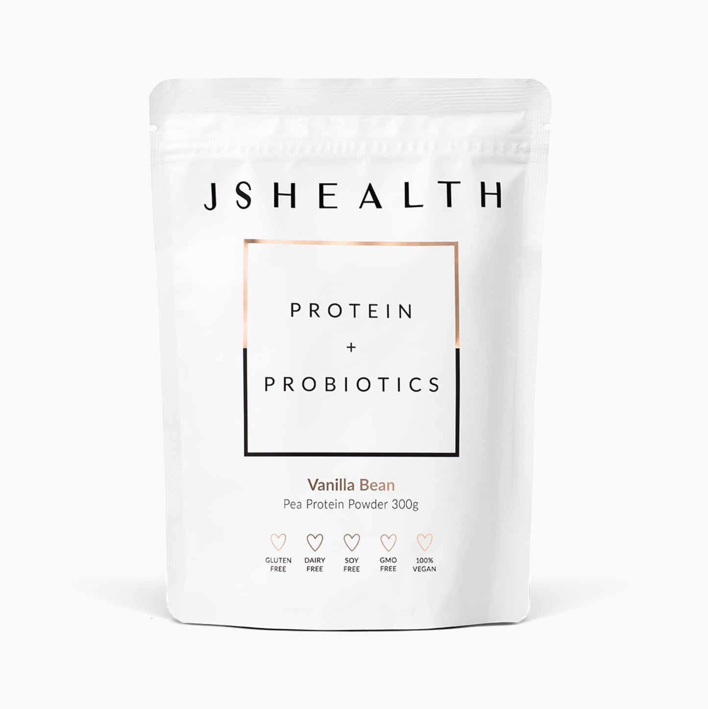 JSHealth Vegan Pea Protein Powder with Probiotics - Vanilla Bean Flavor - Gluten Free, Non GMO, Plant Based Protein Drink Mix, 300g