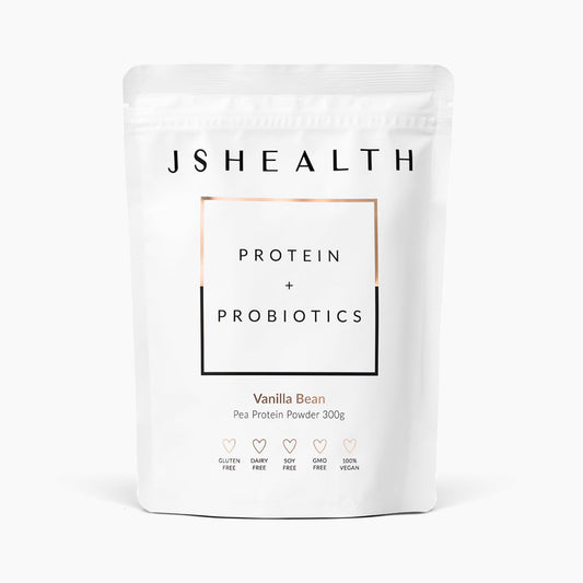 JSHealth Vegan Pea Protein Powder with Probiotics - Vanilla Bean Flavor - Gluten Free, Non GMO, Plant Based Protein Drink Mix, 300g
