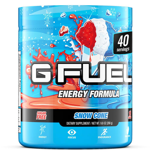 G Fuel Snow Cone Energy Drink Powder, Pre Workout Caffeine Mix for Gaming, Sugar Free Focus Amino, Vitamin + Antioxidants, 9.9oz (Snow Cone, 40 Servings)