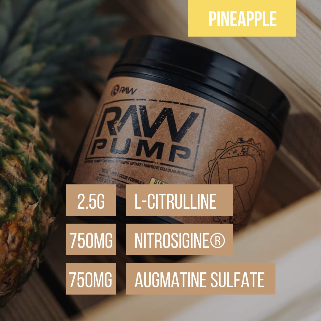 RAW Pump Stim Free Pre Workout | Non-Stimulant Pre Workout Supplement Powder Nitric Oxide Booster | Pre Workout Supplements Drink for During Workout | (40 Servings) (Pineapple)