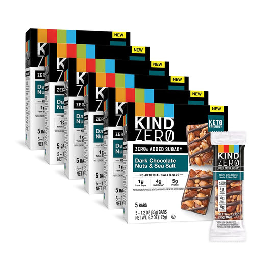 KIND ZERO Added Sugar Bars Keto Friendly Snacks Dark Chocolate Nuts and Sea Salt 62oz Box 30 Bars