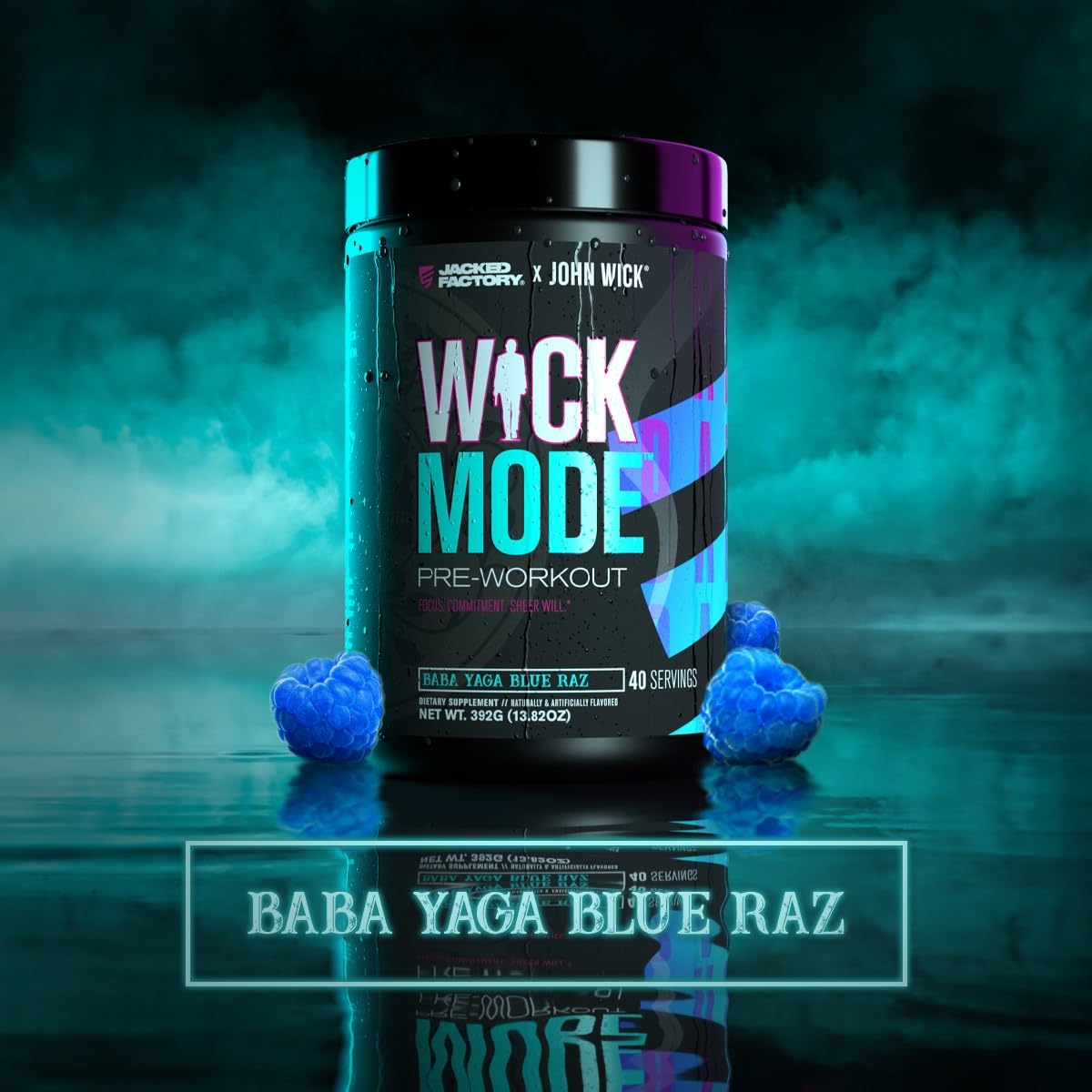 Jacked Factory X John Wick - Wick Mode Pre Workout Powder - Intense Energy, Battle-Ready Focus, Unstoppable Commitment, and Sheer Will - 40 Servings, Baba Yaga Blue Raz