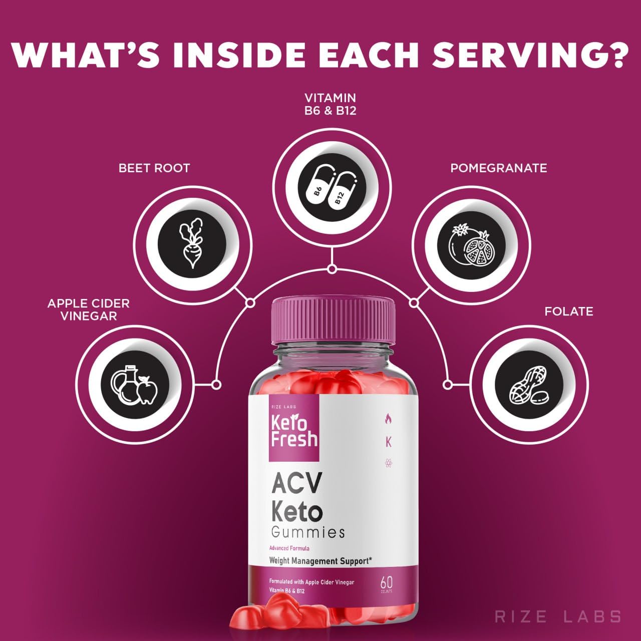 rize labs - Keto Fresh ACV Gummies for Advanced Weight Loss, Gummies to Increase Energy Levels, Used to Improve Sleep and Prevents Fatigue (120 Gummies)