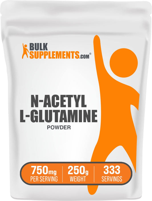 BulkSupplements.com N-Acetyl L-Glutamine Powder - Glutamine Supplement, L Glutamine Powder, Gut Health & Recovery - Gluten Free, 750mg per Serving, 250g (8.8 oz) (Pack of 1)