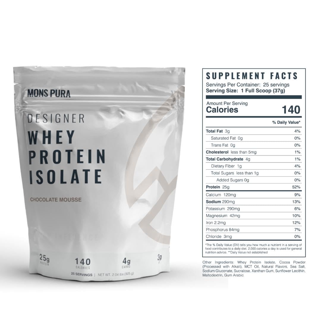 Mons Pura Chocolate Mousse Whey Protein: 25g Protein, Complete Amino Profile, High Muscle Absorption, Sugar-Free, Easy Digestion, 25 Servings
